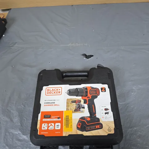 BLACK & DECKER 18V CORDLESS HAMMER DRILL WITH 1.5AH LI-ION BATTERY – IN CASE