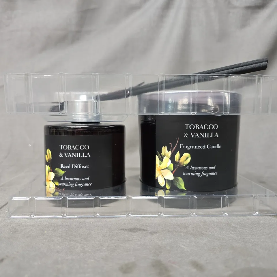 BOXED UNBRANDED TOBACCO & VANILLA REED DIFFUSER & FRAGRANCED CANDLE