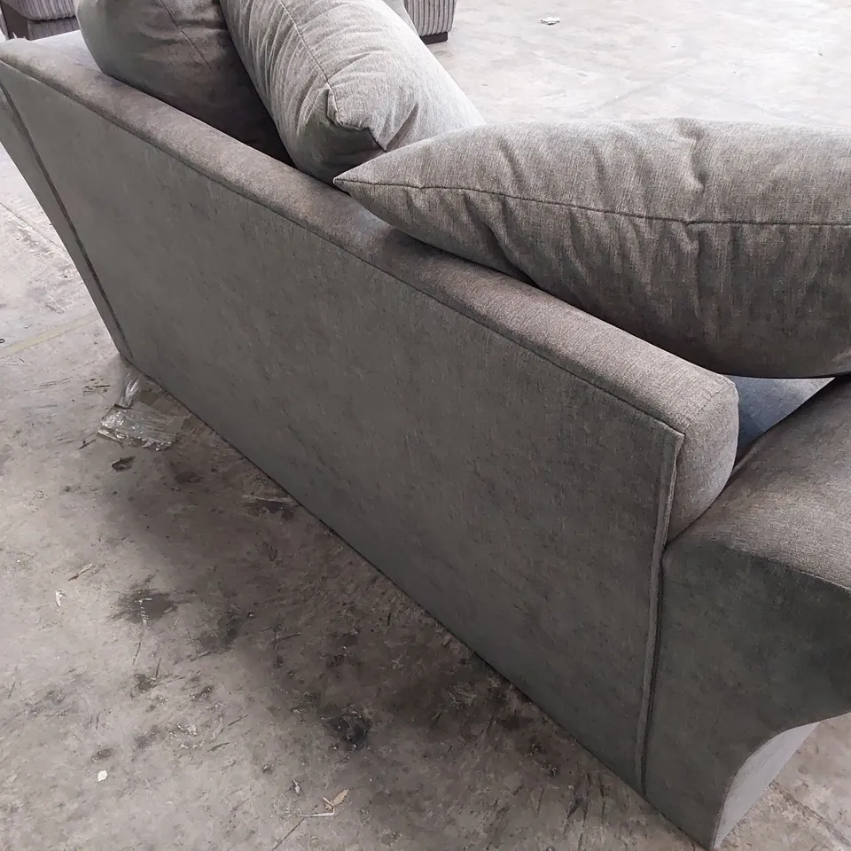 DESIGNER TWO SEATER SOFA WITH SCATTER CUSHIONS GREY FABRIC 