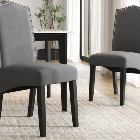 BOXED LIVING & HOME SET OF 2 GREY VELVET HIGH BACK DINNING CHAIR