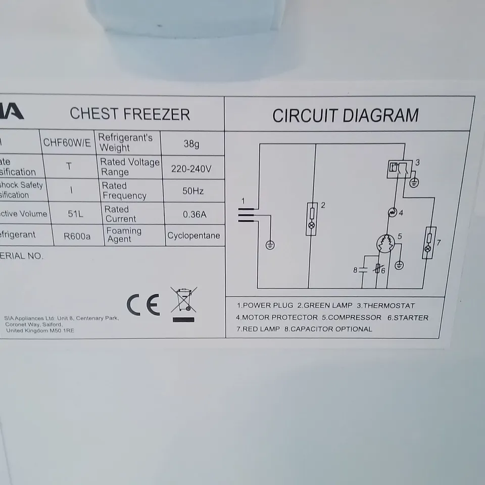 SIA 36CM WHITE SLIMLINE CHEST FREEZER –  CHF60B