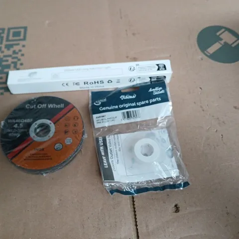APPROXIMATELY 15 ASSORTED HOUSEHOLD PRODUCTS TO INCLUDE CUT OFF WHELL CUTTING DISC DFV SEAL AND CLIP AND 200MM LED LONG INDUCTION LIGHT