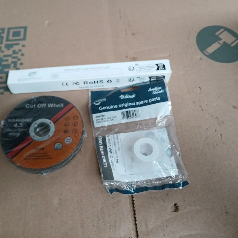APPROXIMATELY 15 ASSORTED HOUSEHOLD PRODUCTS TO INCLUDE CUT OFF WHELL CUTTING DISC DFV SEAL AND CLIP AND 200MM LED LONG INDUCTION LIGHT