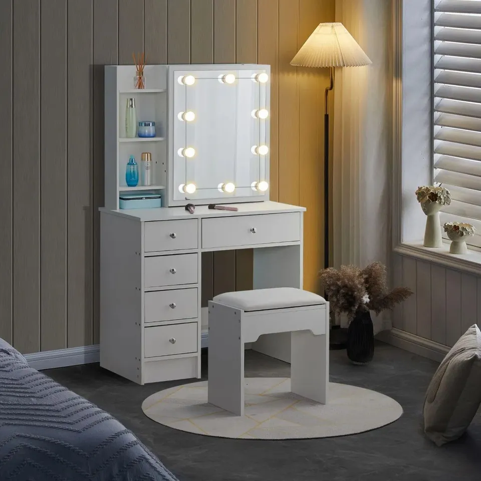 BOXED SOUMARE DRESSING TABLE WITH MIRROR - WHITE (3 BOXES)