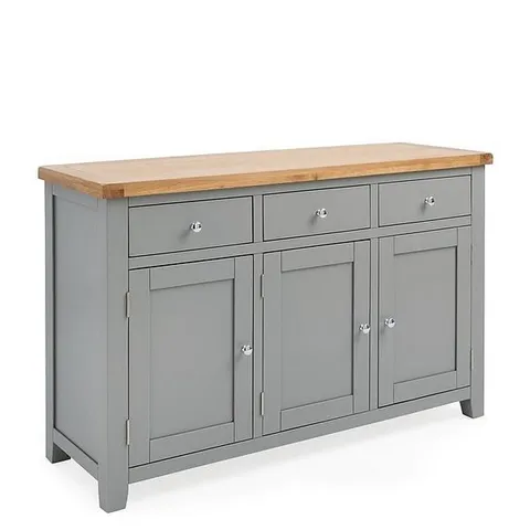 BOXED HAMILTON READY ASSEMBLED 3 DOOR, 3 DRAWER SIDEBOARD - DARK GREY/OAK - CONTAINS SOLID WOOD (1 BOX)