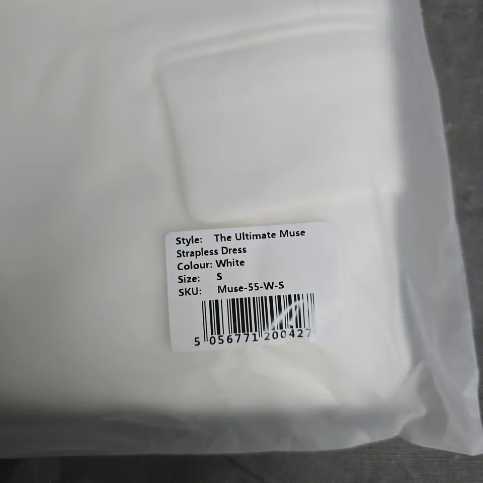 BAGGED THE ULTIMATE MUSE STRAPLESS DRESS – WHITE – SIZE S