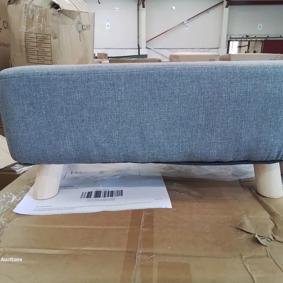 BOXED TUKAILAI UPHOLSTERED GREY LINE FABRIC FOOTSTOOL