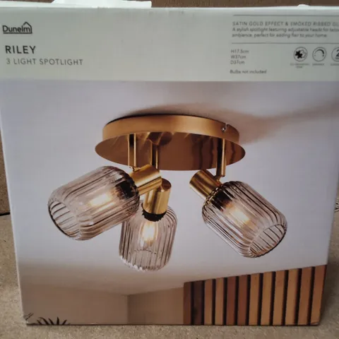 BOXED DUNELM RILEY 3 LIGHT SPOTLIGHT CEILING LIGHT – SATIN GOLD FINISH