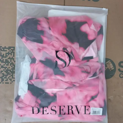 BAGGED DESERVE ABSTRACT FLORAL CHIFFON VOLUME PLAYSUIT IN PINK SIZE UK 18