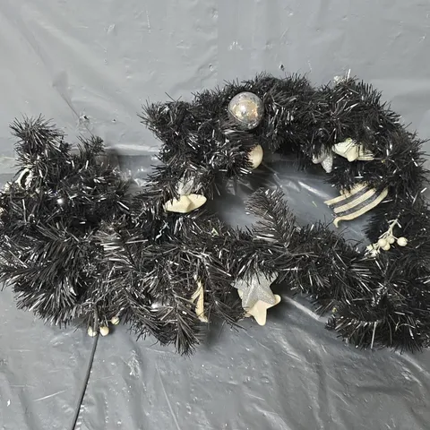 FROSTED ROSE SWAG CHRISTMAS GARLAND IN BLACK - COLLECTION ONLY