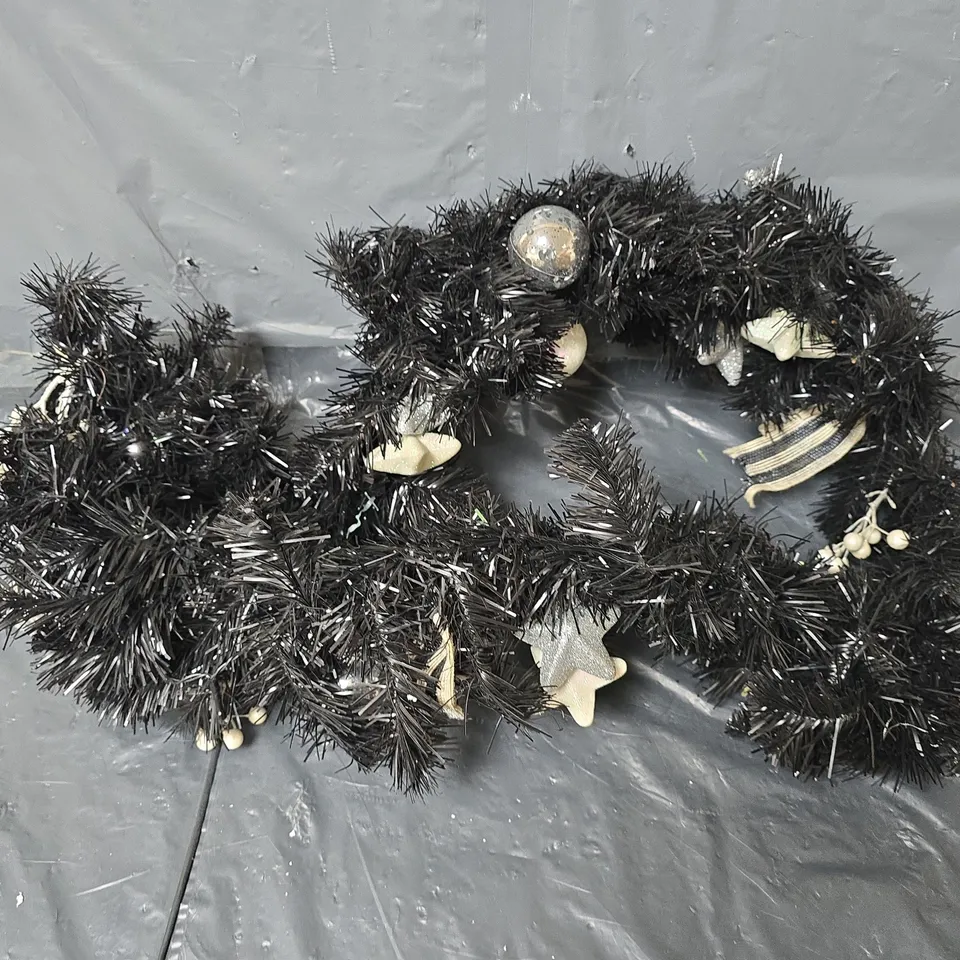 FROSTED ROSE SWAG CHRISTMAS GARLAND IN BLACK - COLLECTION ONLY