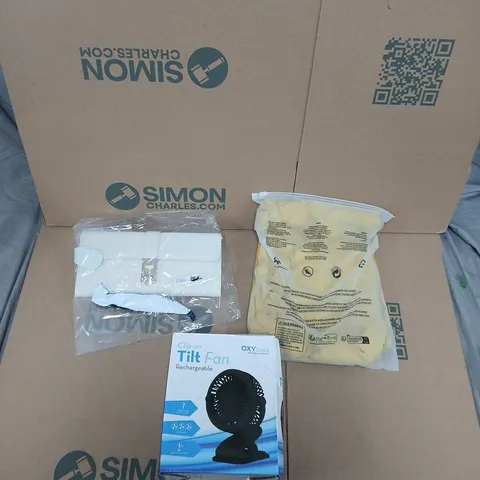 LARGE QUANTITY OF ASSORTED ITEMS TO INCLUDE CLIP ON FAN, PURSE, ASSORTMENT OF CLOTHES IN VARIOUS SIZES, ETC - COLLECTION ONLY