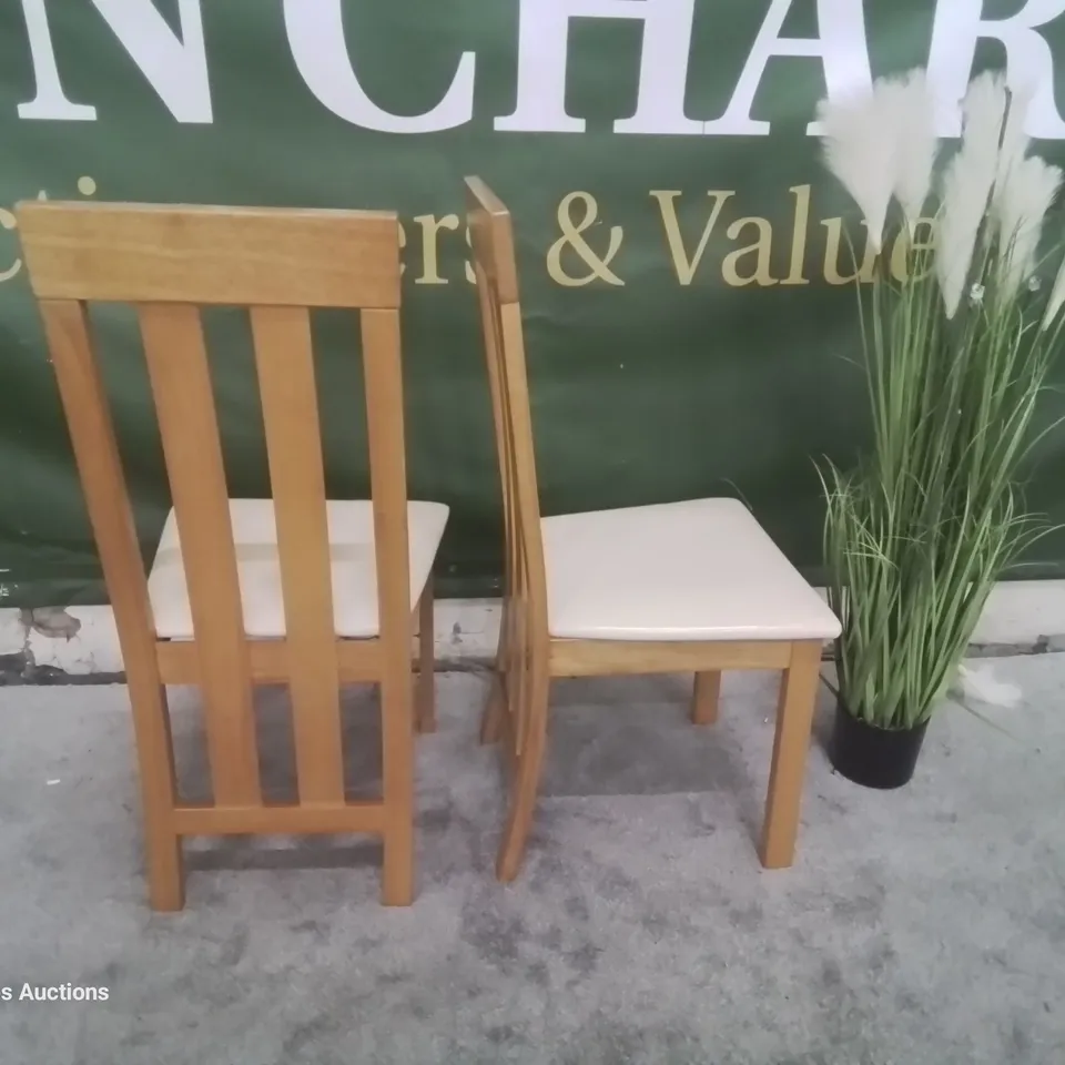 PAIR OXFORD OAK DINING CHAIRS IVORY SEAT PADS 