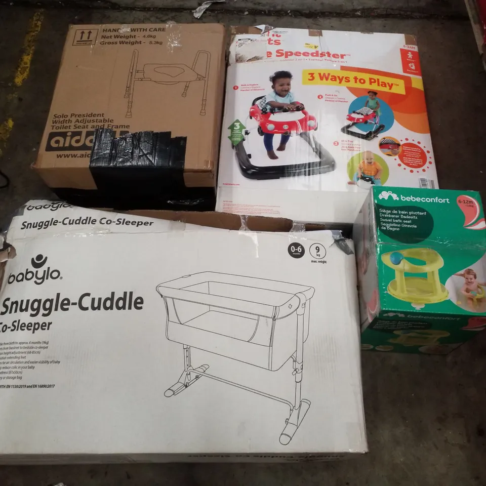 PALLET CONTAINING ASSORTED PRODUCTS INCLUDING TOILET SEAT AND FRAME, BABYLO CO-SLEEPER, BATH SEAT & 3IN1 CAR WALKER 