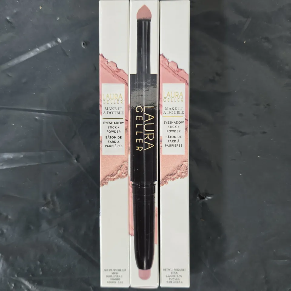 3 X BOXED LAURA GELLER MAKE IT DOUBLE EYESHADOW STICK - ROSE 