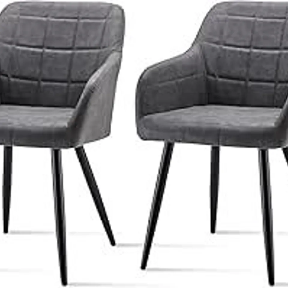 BOXED PAIR OF FAUX LEATHER UPHOLSTERED DINING ROOM/SIDE CHAIRS IN GREY