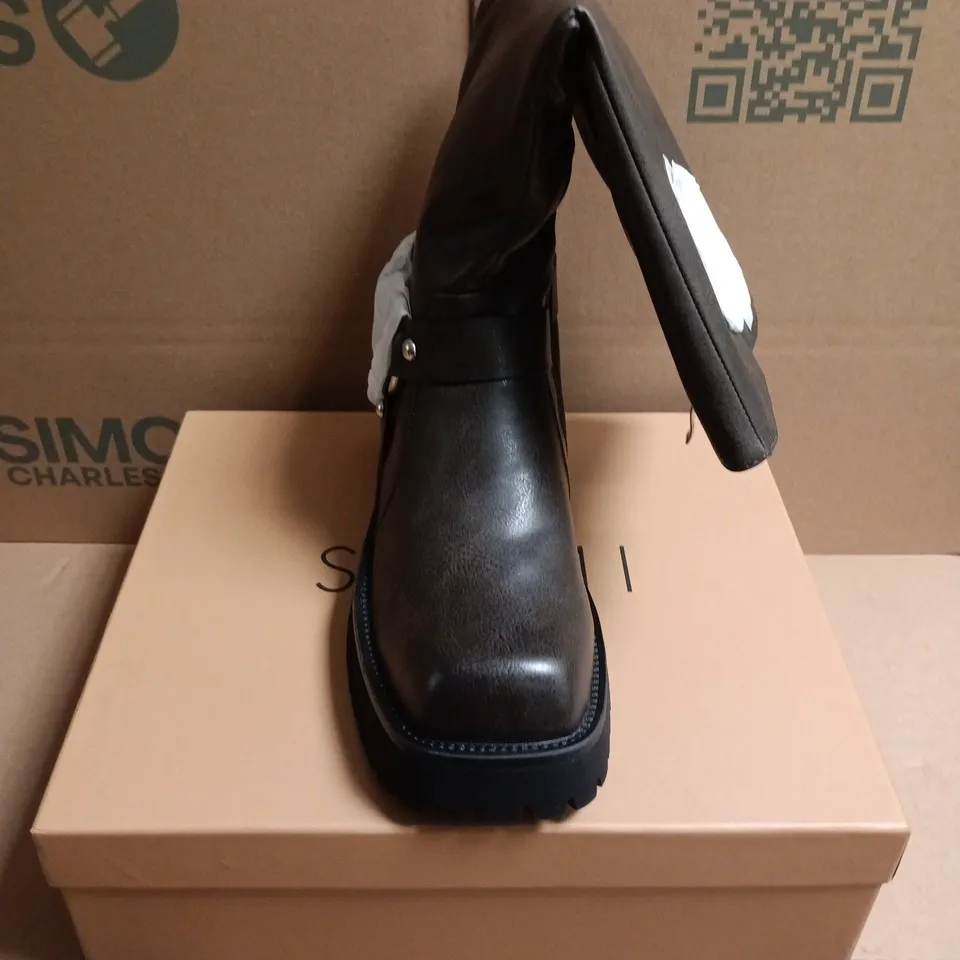 BOXED PAIR OF SIMMI LONDON BUCKLE-STRAP BIKER BOOTS - 4