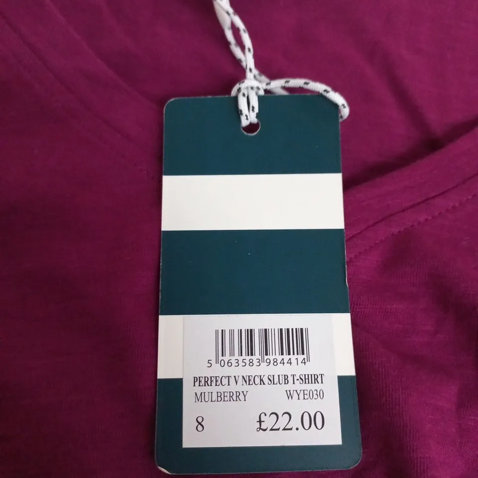 MULBERRY PERFECT V NECK SLUB T-SHIRT – UK 8 (WYE030)