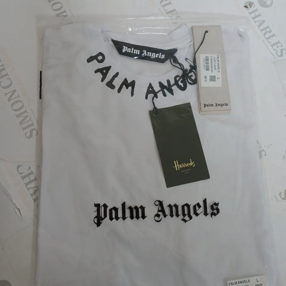 PACKAGED PALM ANGELS LOGO T-SHIRT IN WHITE - SIZE LARGE 
