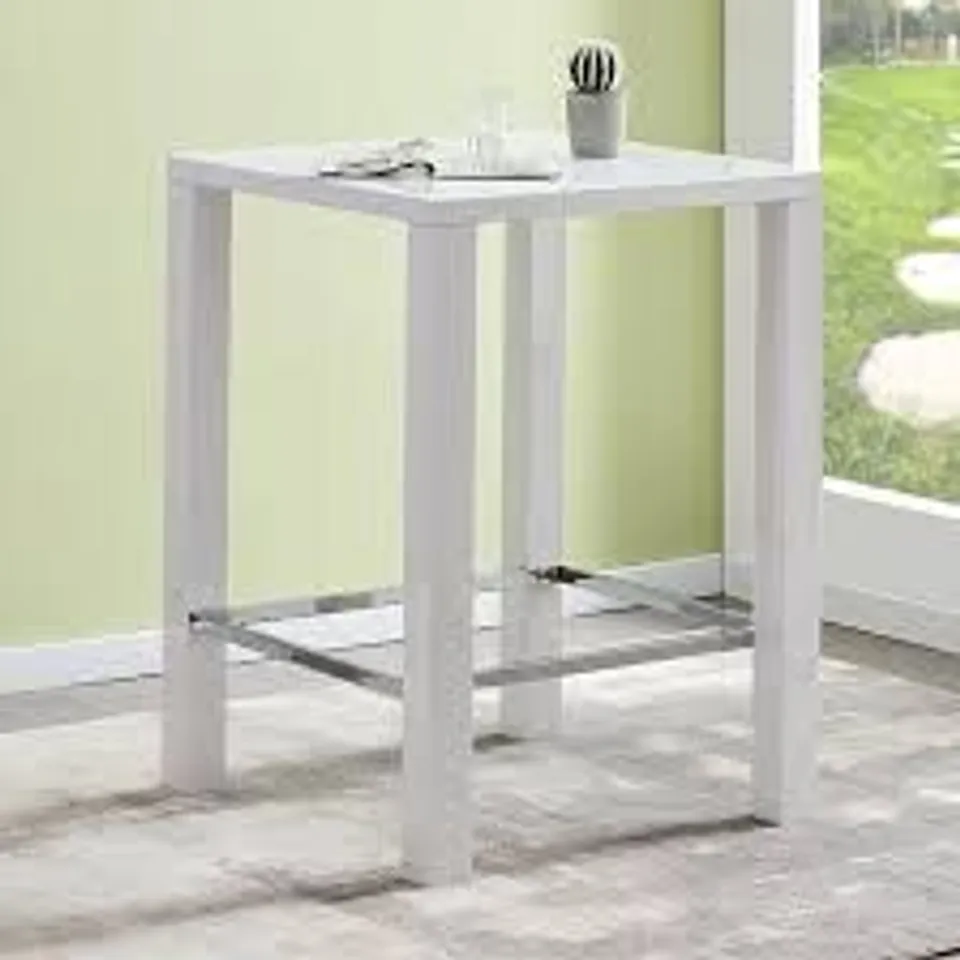 BRAND NEW BOXED JAM HIGH BAR TABLE SQUARE IN WHITE GLOSS AND GLASS (2 BOXES)