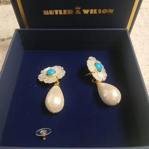 BUTLER & WILSON SHELL FLOWER EARRINGS