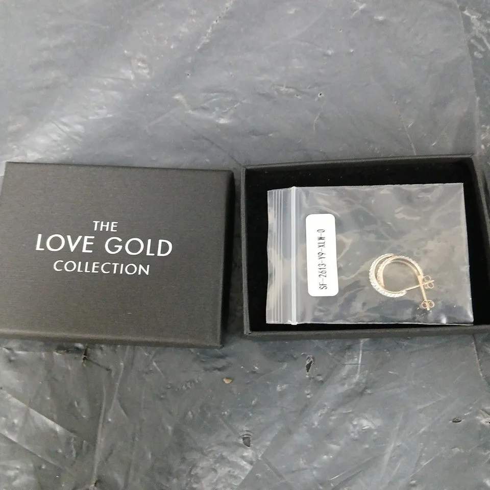 THE LOVE COLLECTION 9CT GOLD CRYSTAL SET HALF HOOP EARRINGS