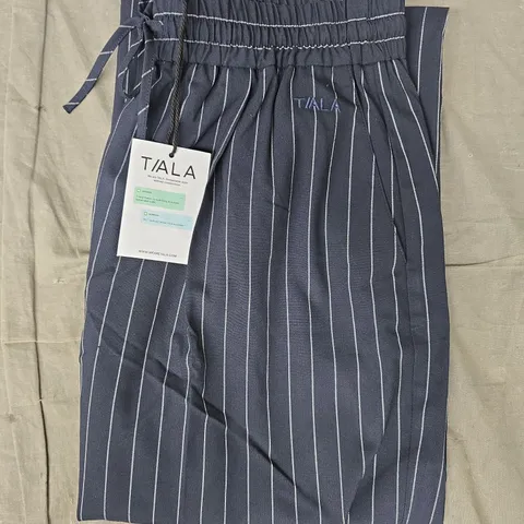 T/ALA DRAWSTRING WIDE LEG PINSTRIPE TROUSERS IN NAVY SIZE XL