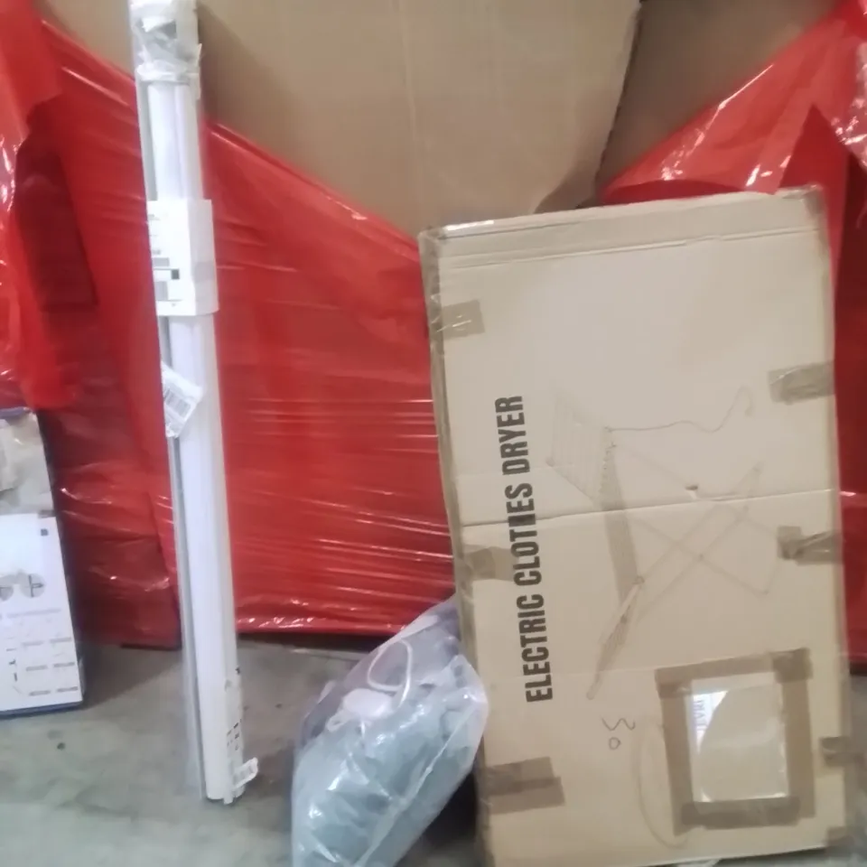PALLET OF ASSORTED HOUSEHOLD GOODS AND PRODUCTS TO INCLUDE;ELECTRIC CLOTHES DRYER,ROLLER BLINDS,HEATED BLANKET 