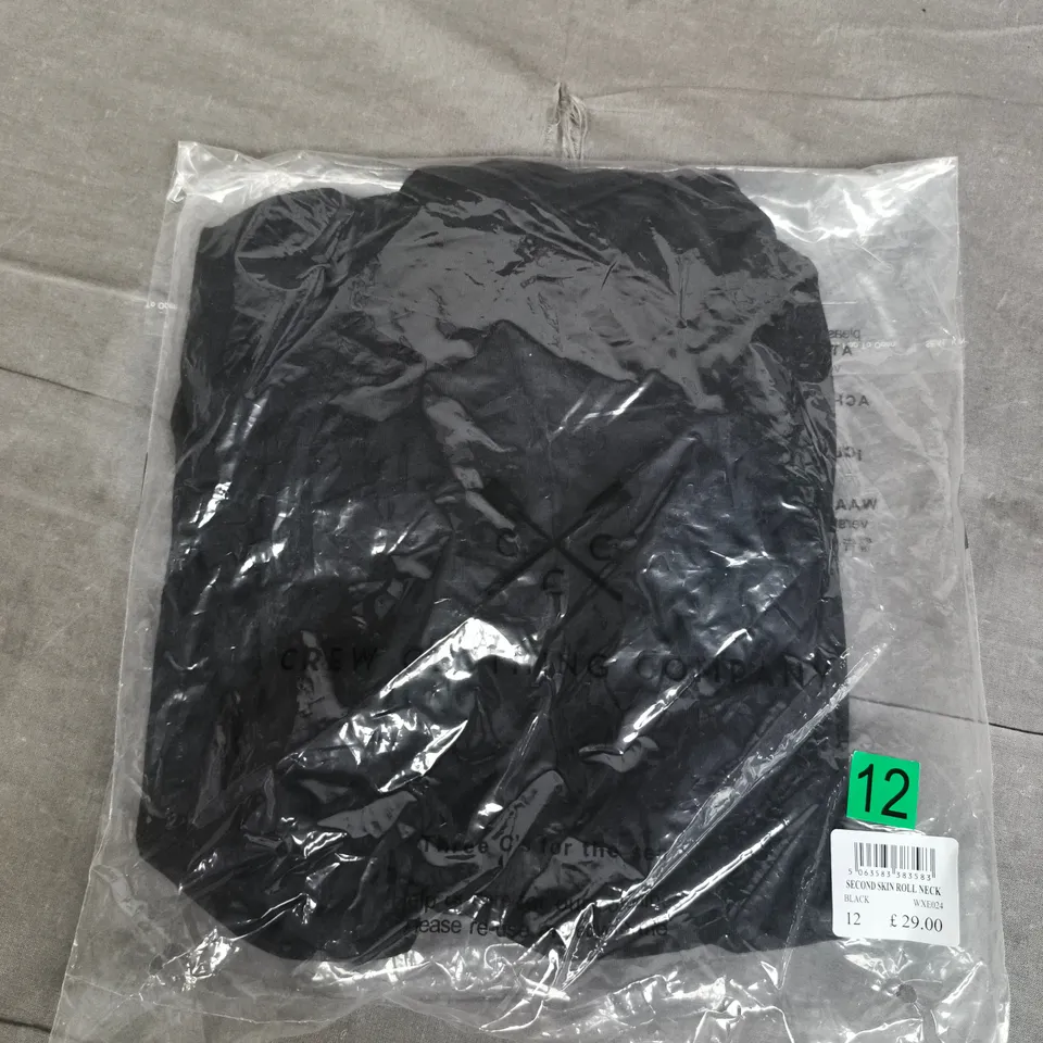 BAGGED CREW CLOTHING COMPANY SECOND SKIN ROLL NECK IN BLACK - SIZE 12