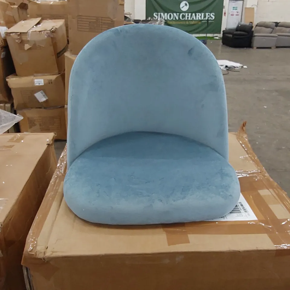 BOXED 2 LIGHT BLUE SUEDE CHAIRS (1 BOX)