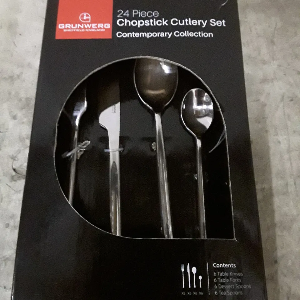 BOXED GRUNWERG 24 PIECE CHOPSTICK 18/0 STAINLESS STEEL CUTLERY SET