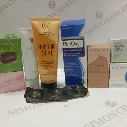 LOT OF ASSORTED COSMETIC ITEMS TO INCLUDE TEETH POWDER, FOUNDATION AND CONDITIONER