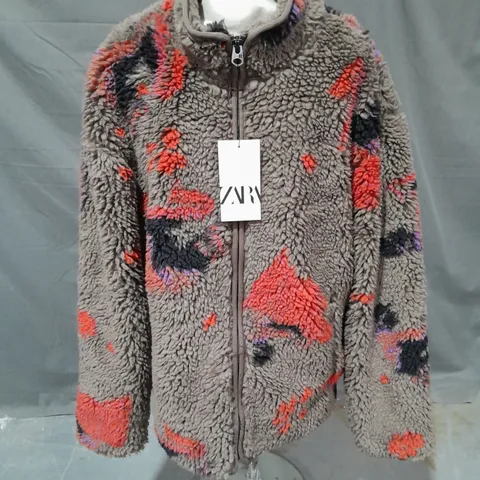 ZARA FLUFFY JACKET IN BROWN MULTI SIZE L