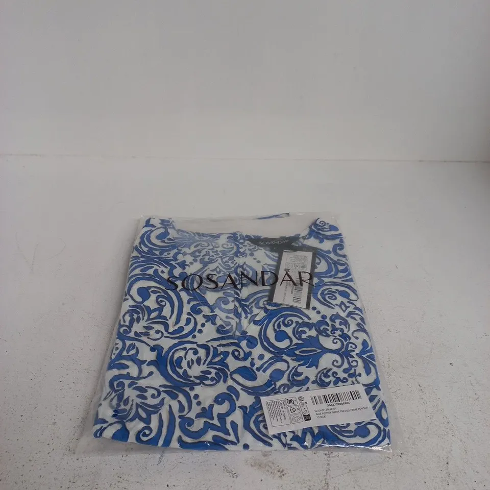 SOSANDAR BLUE FLUTTER SLEEVE PRINTED CREPE PLAYSUIT SIZE 12
