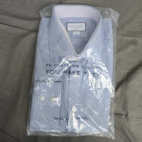 BAGGED CHARLES TYRWHITT NON-IRON SLIM FIT DRESS SHIRT – ROYAL BLUE BENGAL STRIPE, UK 16.5 (NECK 16.5IN)