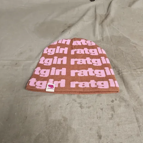 RATGIRL BEANIE IN BROWN/PINK ONE SIZE 