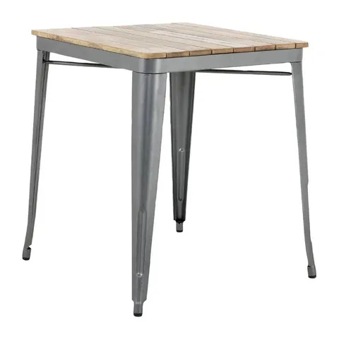 BOXED BOLERO BISTRO DINING TABLE SLATTED MANGO WOOD TOP GUNMETAL FRAME 650MM