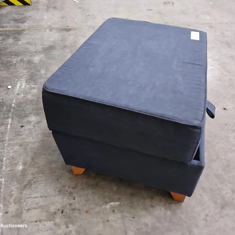 DESIGNER THE EVERLEIGH BLUE FABRIC RECTANGULAR STORAGE FOOTSTOOL