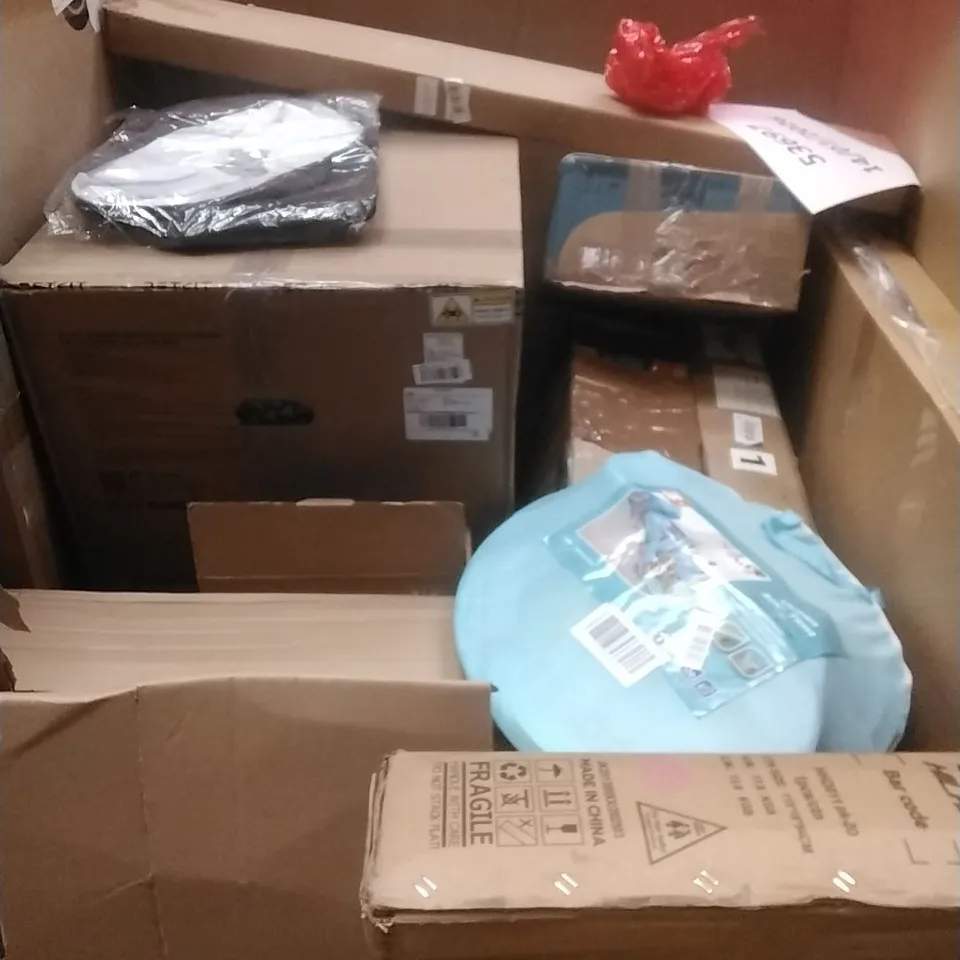 PALLET OF ASSORTED HOUSEHOLD GOODS AND PRODUCTS TO INCLUDE; A BIKE, MIRROR, TENT BOXED FURNITURE ETC