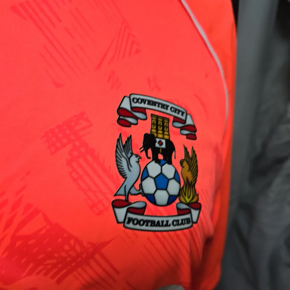COVENTRY CITY FC AWAY FOOTBALL SHIRT – HUMMEL, HOT CORAL/WHITE, SIZE L, SIGNED