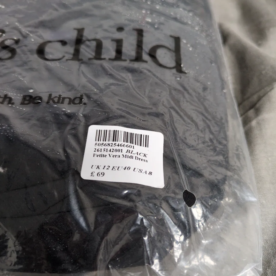NOBODYS CHILD BLACK PETITE VERA MIDI DRESS UK 12 BAGGED