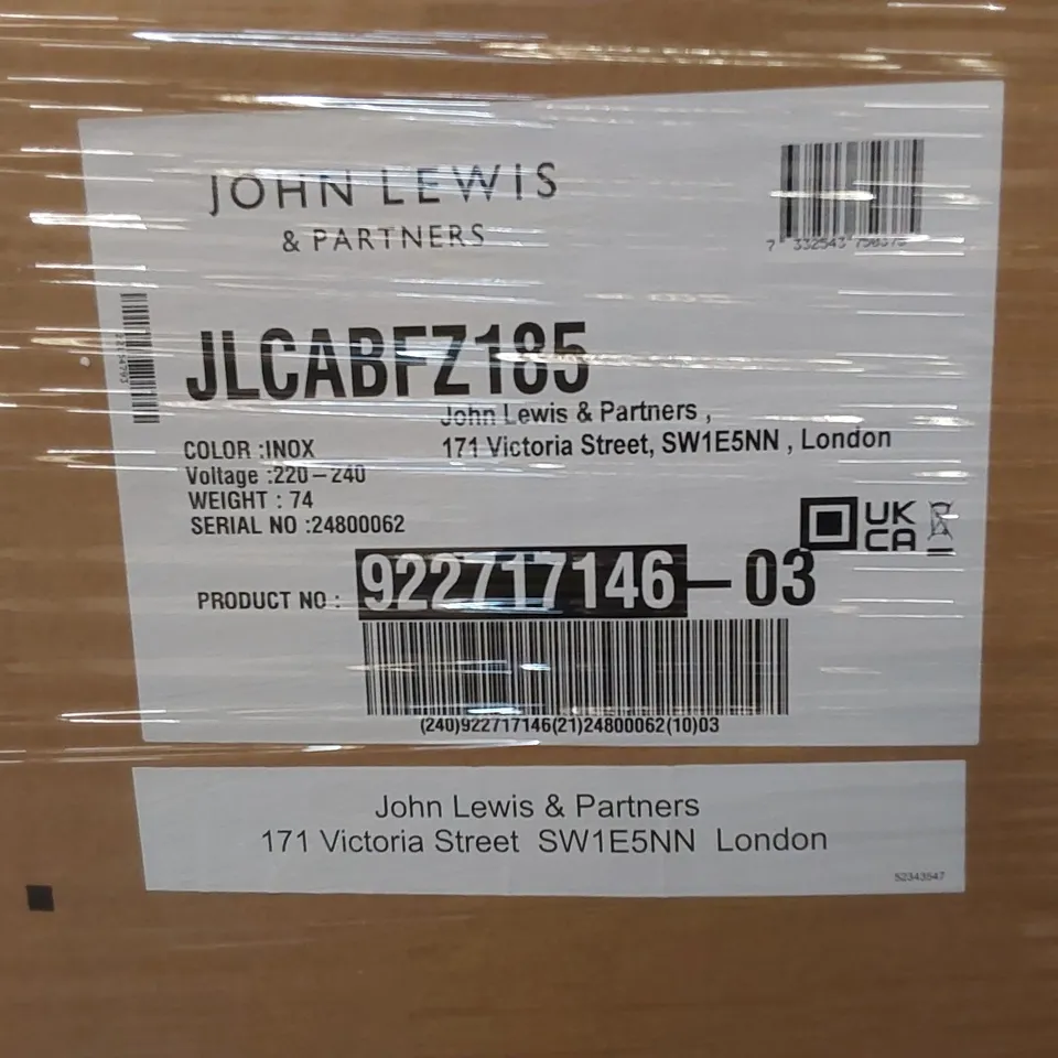 JOHN LEWIS JLCABFZ185 FREESTANDING FREEZER, STAINLESS STEEL