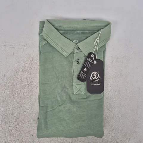 TOM TOMPSON LONG SLEEVE POLO TOP IN GREEN SIZE LARGE