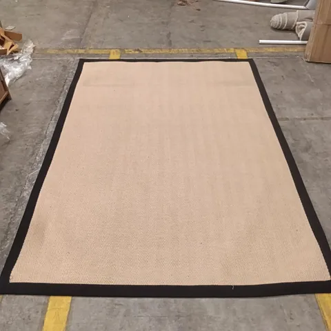 BEIGE AREA RUG WITH BLACK BORDER, RECTANGULAR APPROXIMATELY 230CM X 160 CM