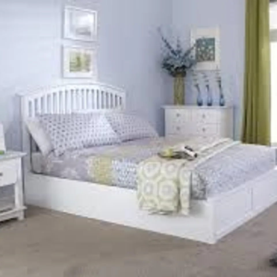 BOXED GFW MADRID DOUBLE WHITE WOODEN OTTOMAN BED (3 BOXES)