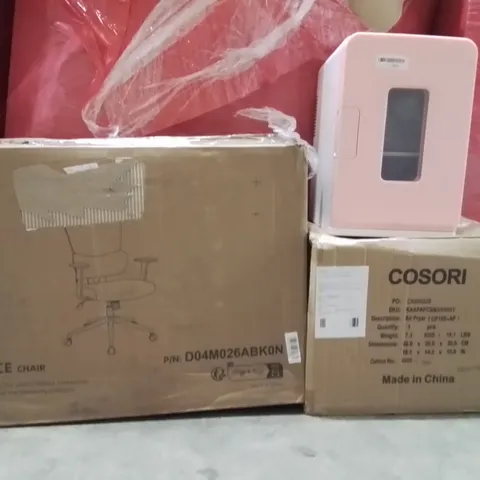 PALLET OF ASSORTED HOUSEHOLD GOODS AND PRODUCTS TO INCLUDE;OFFICE CHAIR,AIR FRYER,MINI FRIDGE