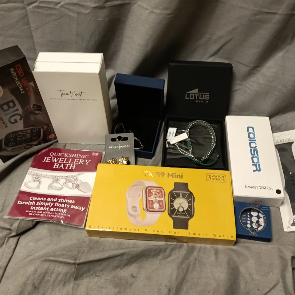 APPROXIMATELY 14 ASSORTED JEWELLERY ITEMS TO INCLUDE TX S9 MINI, TIME TO BEST WATCH, EARRINGS, ETC