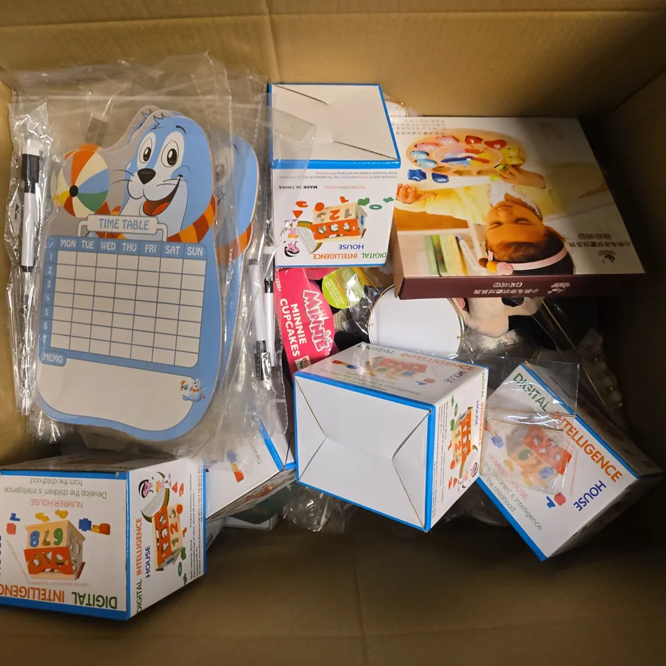APPROXIMATELY 25 ASSORTED TOYS & ITEMS TO INCLUDE DIGITAL INTELLIGENCE HOUSE, TMMEE TIPPEE BOTTLE, CHRISTMAS DECOR, ETC - COLLECTION ONLY