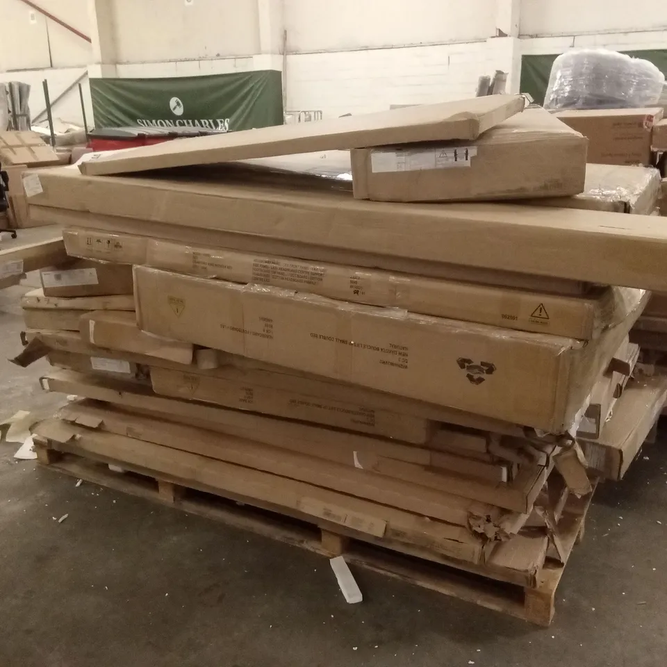PALLET OF ASSORTED INCOMPLETE DESIGNER FURNITURE PARTS AND PIECES 