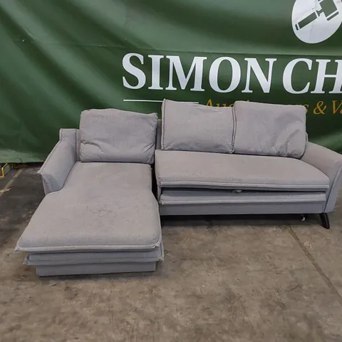 DESIGNER 2-PIECE GREY UPHOLSTERED FABRIC CHAISE SOFA BED 